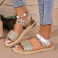 thumbnail image 2 of Wovix Women's Sandals Bling Rhinestone Dressy Platform Ankle Buckle Sandals Indoor Outdoor Shoes Gold 35, 2 of 9