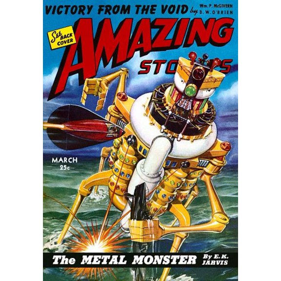 Vintage Sci Fi Amazing Stories Metal Monster Canvas Art -  (24 x 36)
