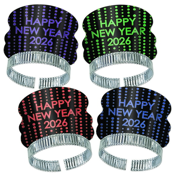 Beistle New Year's Eve Multicolor Paper Tiara Headbands, 4 Count