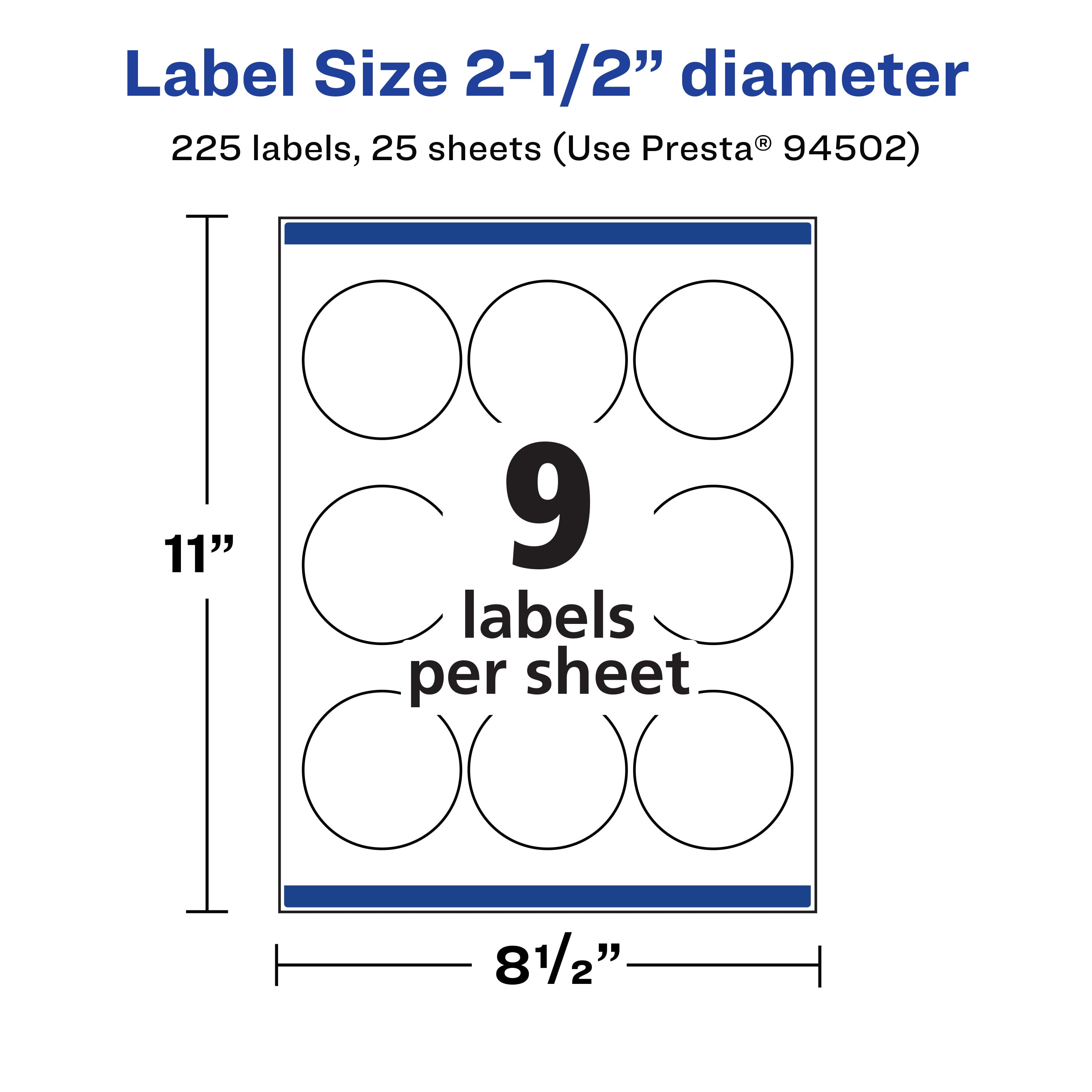 Avery Matte White Round Labels, 2.5" Diameter, 225 Labels