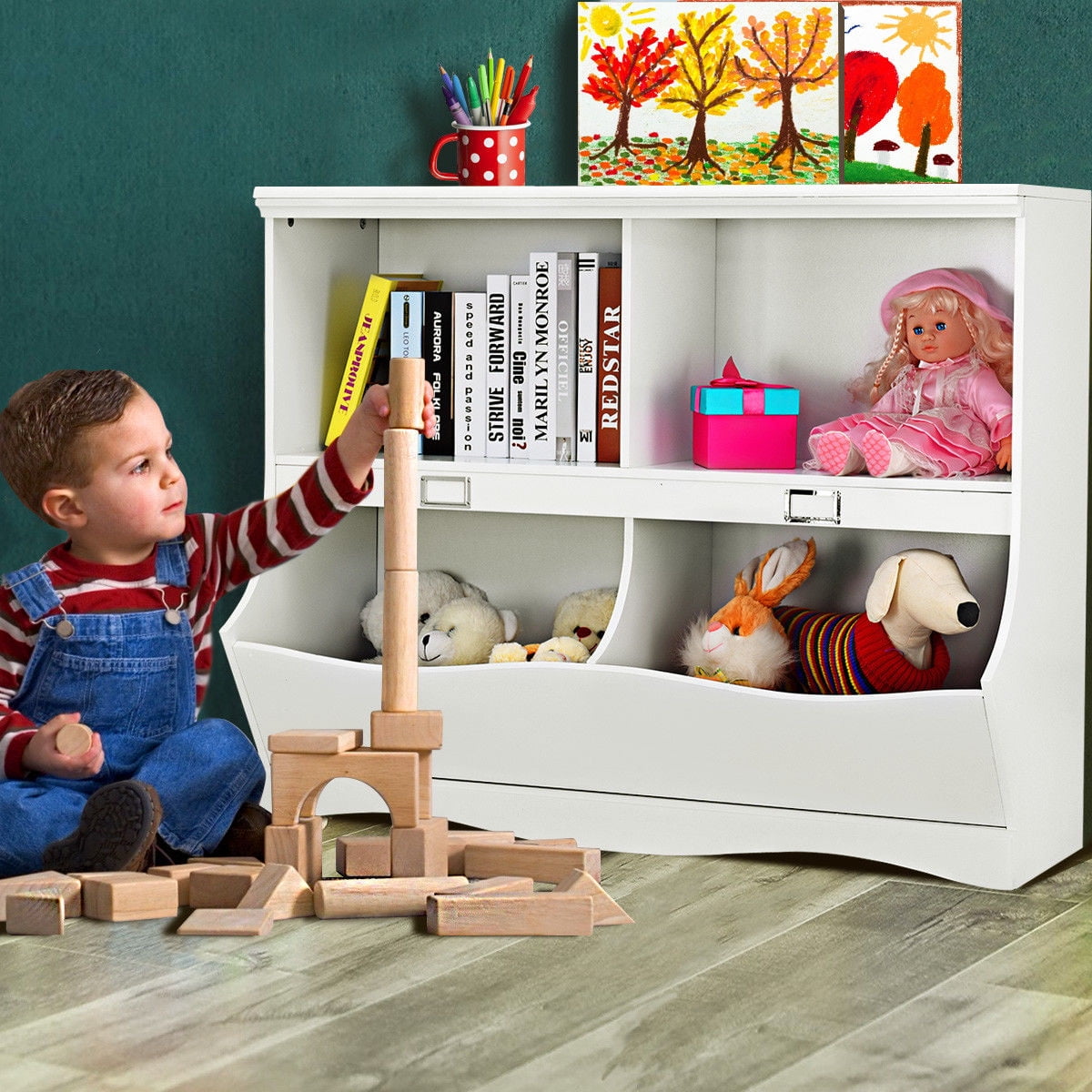 Gymax Kids Bookshelf Bookcase Baby Toy Organizer Shelf Children Storage Unit White