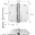 thumbnail image 3 of 5/8 Radius Exterior Door Hinges, 18 Pack Rounded Door Hinges, 3.5 x 3.5 inch Door Hinges, Brushed Nickel, 3 of 7