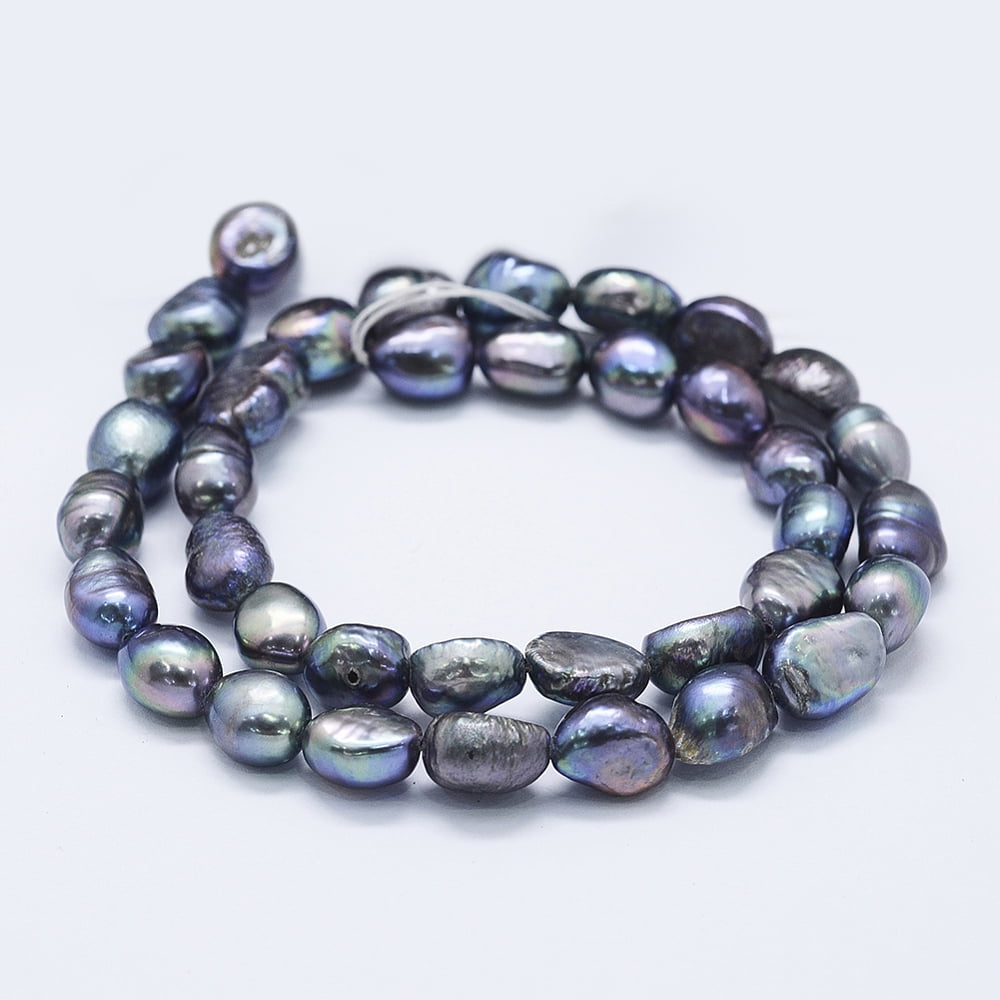 3strands Natural Cultured Freshwater Pearl Beads Strands Dyed Potato Midnight Blue 8~10x7~8x7~8mm Hole: 0.5mm about 36pcs/strand 13.58 inch(34.5cm)