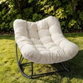 thumbnail image 2 of Tcbosik Outdoor Rocking Chair, Wicker Egg Chair, Indoor Comfy Oversized Papasan Chair with Padded Cushion, Rocker for Porch, Garden, Patio, Brown & Beige, 2 of 11