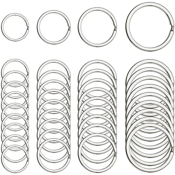 WHAMVOX 40pcs Stainless Steel Round Key Rings Flat Keychains for Cars and Household Keys