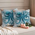thumbnail image 2 of Blue Octopus Coastal Outdoor Waterproof Pillow Covers, Summer Beach Ocean Starfish Coral Decorative Square Throw Pillowcase Sofa Cushion Sham for Patio/Couch/Chair, 26"x26" 2 Pack, 2 of 8
