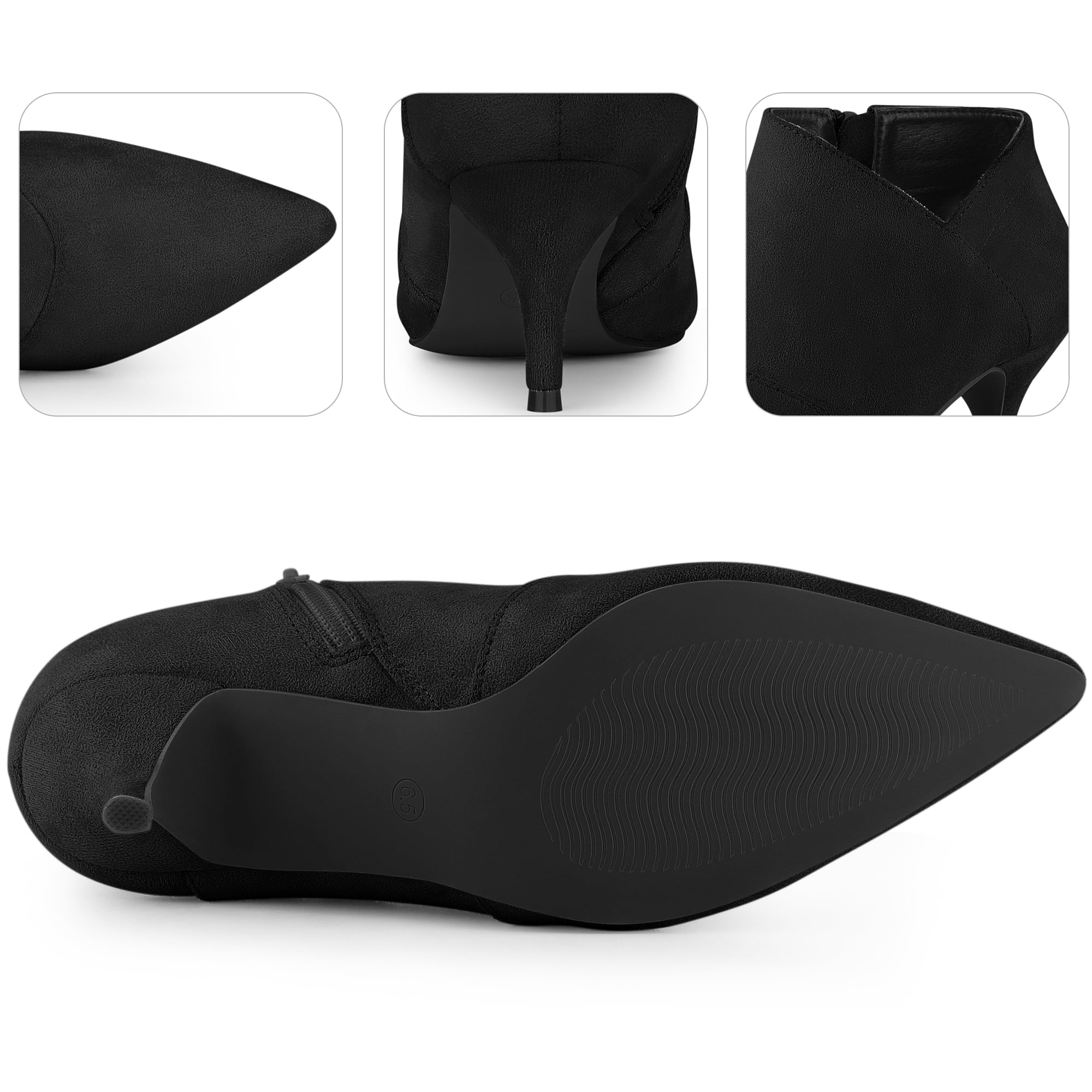 Unique Bargains Pointed Toe Cutout Kitten Heels Ankle Boots for Women Black 6.5