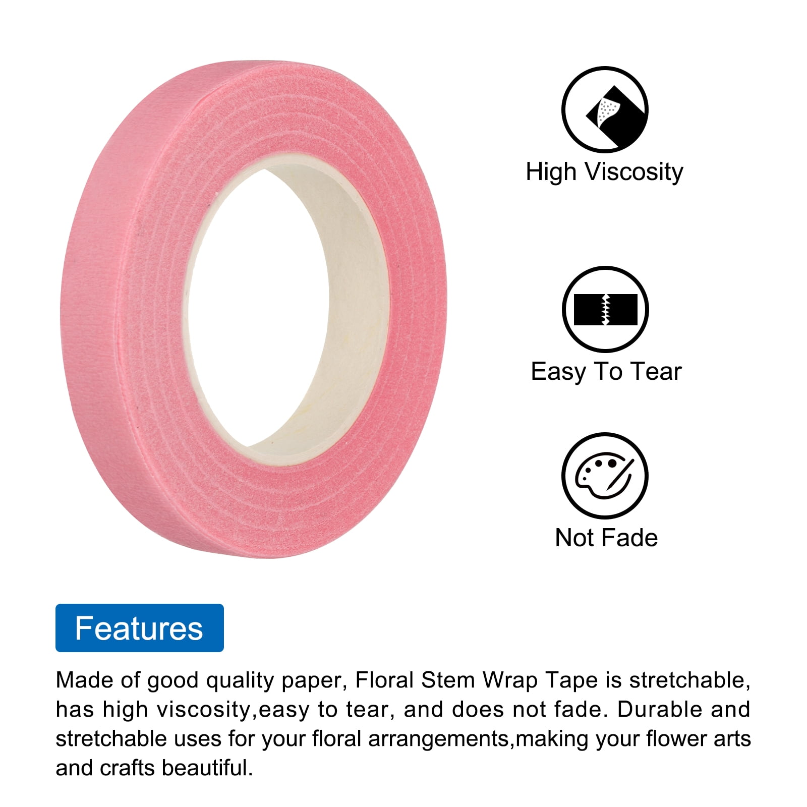 Uxcell Floral Stem Wrap Tape Floral Tape for Bouquet Crafts Wedding Arrangement Pack of 12,Pink
