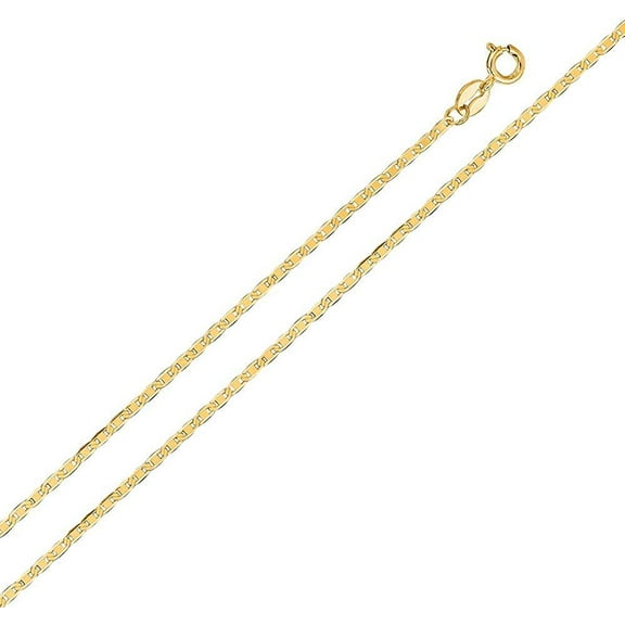 14K Yellow Gold 1mm Mariner Chain, FREE Microfiber Cloth, Solid Flat Anchor Link Mens Womens Necklace, Giorgio Bergamo