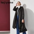 thumbnail image 2 of Gabardina de piel de oveja auténtica de Tayikistán para mujer 2024, chaqueta auténtica, cortavientos largo, chaquetas de gran tamaño con capucha, 2 of 5