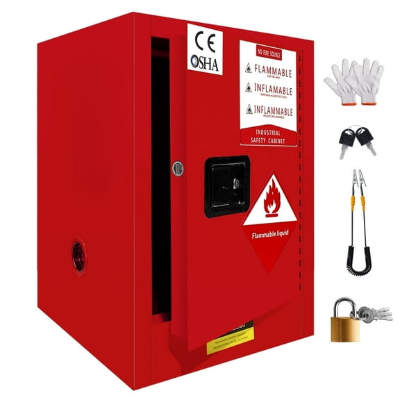 18.11"x18.11"x23" Flameproof Storage Cabinet, Red 88 lb Reinforced Frame, Double-Walled Steel, Flammable Hazardous Unit, OSHA Compliant Cabinet, Construction Site, University, Manufacturing Facility