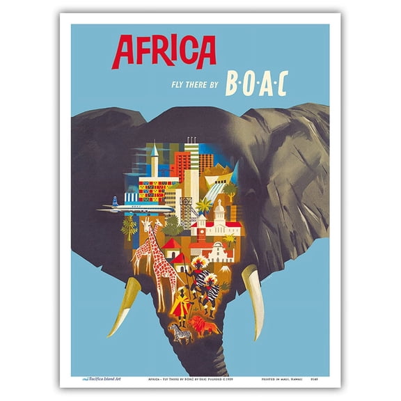Africa - Fly There by BOAC (British Overseas Airways Corporation) - Vintage Airline Travel Poster by Eric Pulford c.1959 - Master Art Print (Unframed) 9in x 12in