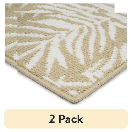 (2 pack) Mainstays Jacquard High Low Loop Kitchen Mat 18"x 27" Papyrus Beige & Arctic White