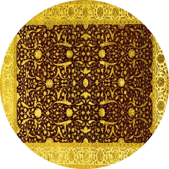 Ahgly Company Machine Washable Indoor Round Persian Yellow Traditional Area Rugs, 8' Round