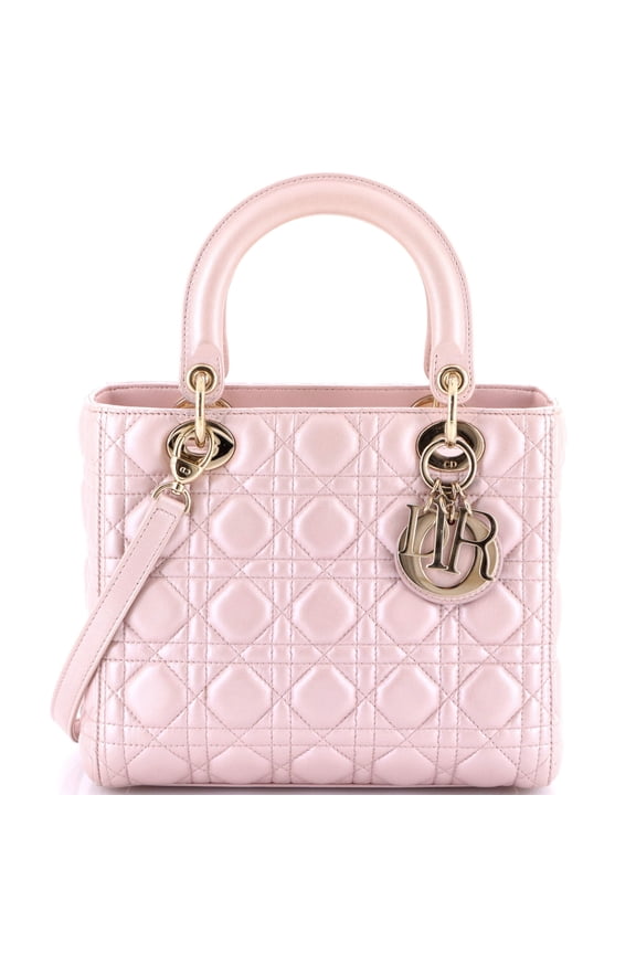 Pre-Owned Lady Dior Bag Cannage Quilt Metallic Leather Medium By Rebag