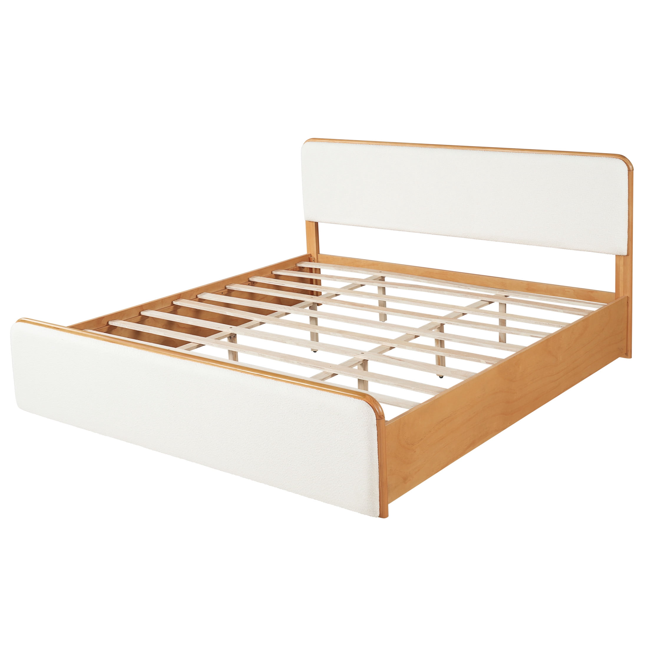 Christopher Knight Home Modern King Wood Bed Frame with Upholstered Headboard and Footboard, Natural