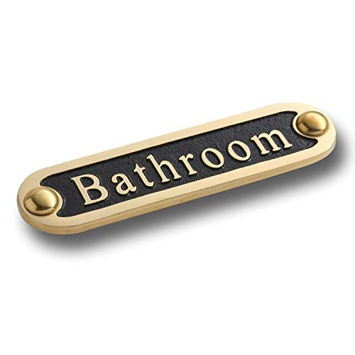 Bathroom Brass Door Sign. Traditional Style Home Décor Wall Plaque Handmade By The Metal Foundry UK.