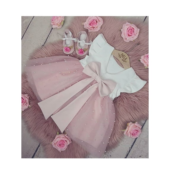 CoduopToddler Baby Girl Bowknot Wedding Dress Lace Mesh A-Line Princess Tutu Dresses 0-8 Years