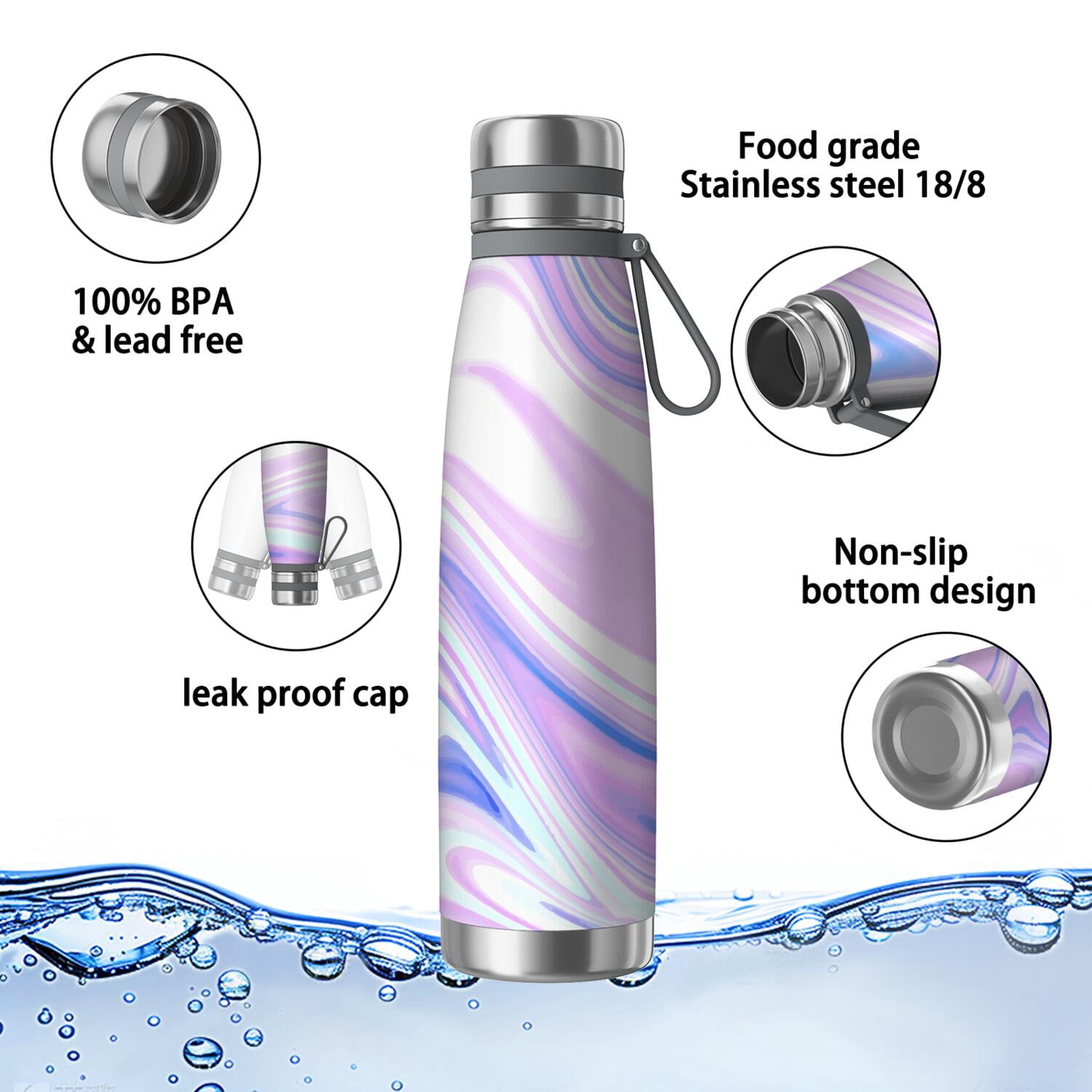 29oz Insulated Water Bottle with Tea Infuser, Stainless Steel Travel Mug, Liquid & Marble Print
