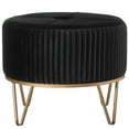 thumbnail image 2 of Round Velvet Ottoman Stool Raised with Hairpin Gold Base, 2 of 9