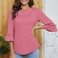 thumbnail image 5 of Timegard Womens Tops Ruffle 3/4 Sleeve Crewneck Comfy Tunic Top Casual Solid Color Blouse Summer Fashion, 5 of 8
