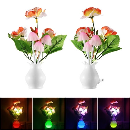 

US Romantic LED Night Light Sensor Home Light Fungus Wall colorful Mushroom Lamp Illumination Plug-in