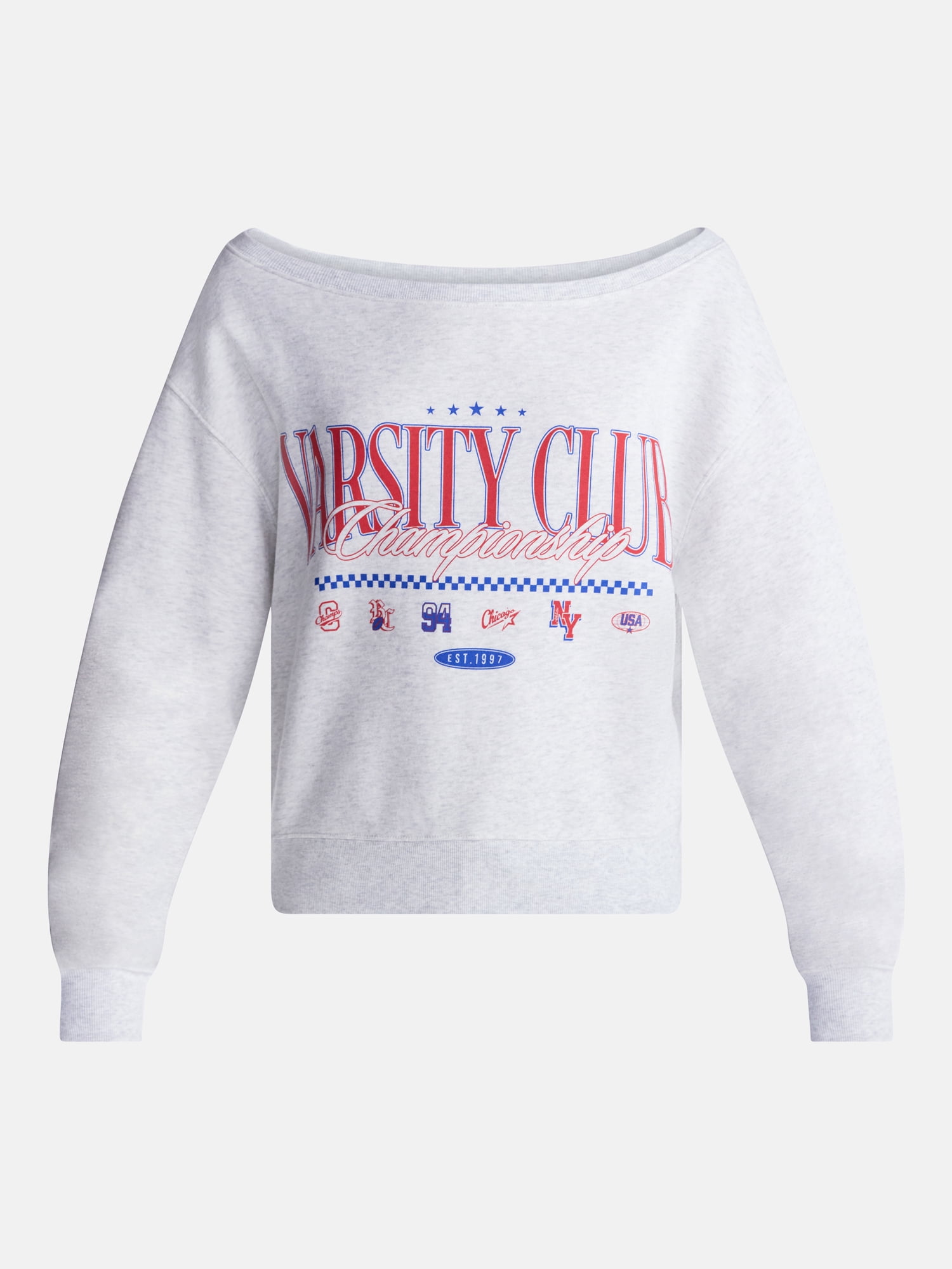 No Boundaries Off the Shoulder Sweatshirt with Long Sleeves, Midweight, Women’s XXS-4X