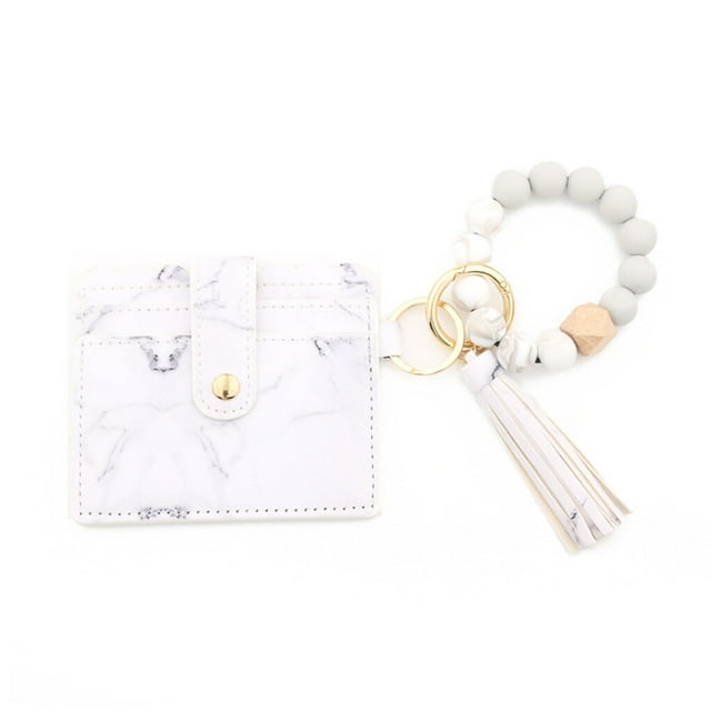 Women Keychain Bag with Tassel Wallet PU Pouch Fashion Key Chain Snap Button Card Holder Bangle Bracelet Keyring Pendant Accessory Type 5