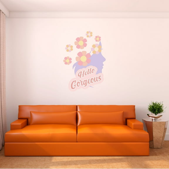 Danish Pastel Wall Decal Beautiful Female Side Pose Silhouette with Cute Pink Flowers Bedroom Wall Decal for Girls Cute Themed Room Decal - Size: 28 In x 40 In