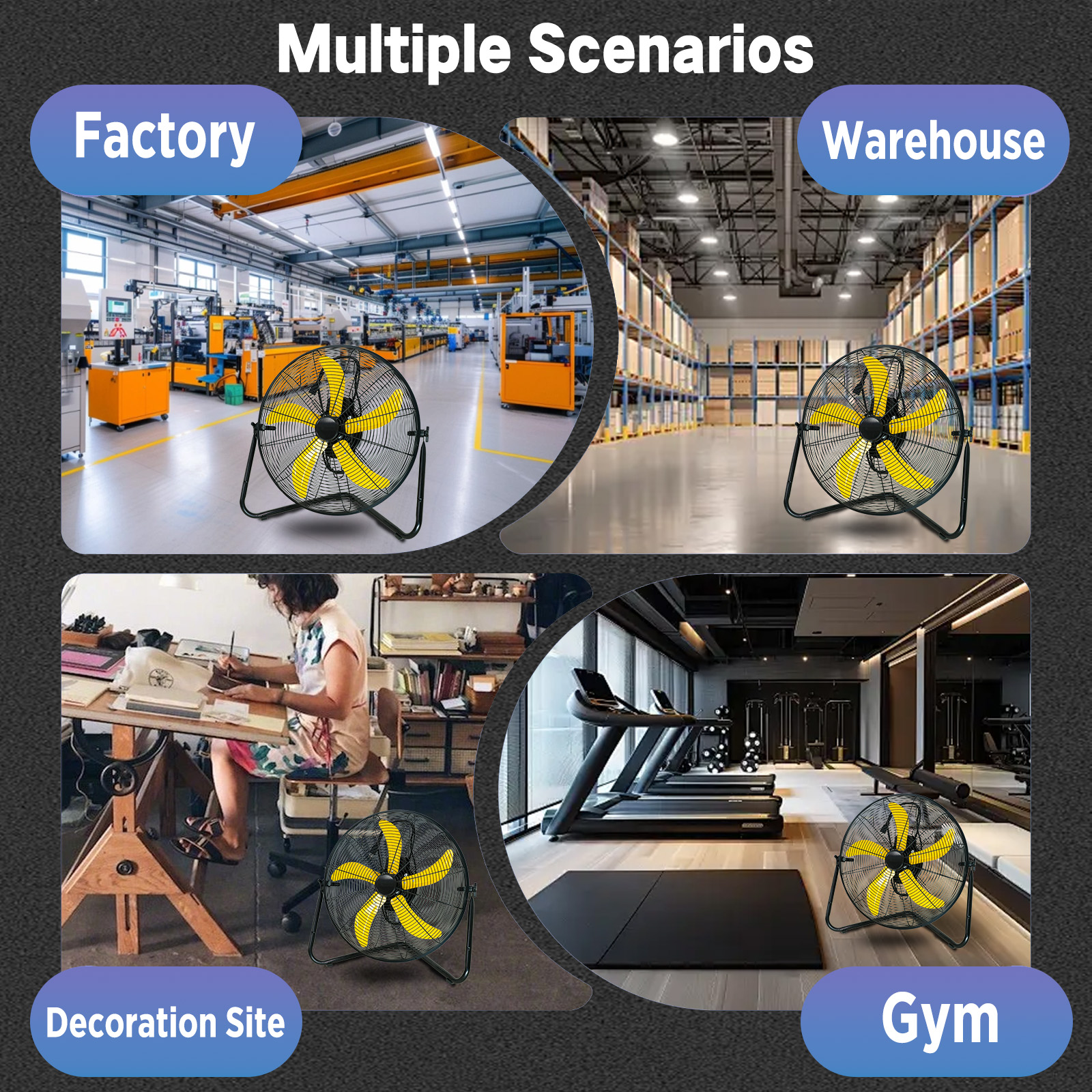 2pcs 20 Inch Heavy Duty Floor & Wall Mount Fan - 5200 CFM High Velocity, 160-Watt, 3-Speed, Industrial Cooling for Garage, Workshop, Office, Home - UL Listed