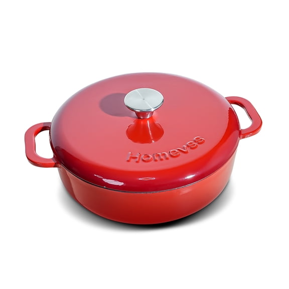 10.15 Inch Enameled Cast Iron Round Crockpot 5.5Qt,Red