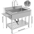 thumbnail image 5 of Stainless Steel Single Bowl Sink, 35.4" x 22.4" x 37" Commercial Kitchen Sink Freestanding Prep & Utility Sink with Cold and Hot Water Faucet for Kitchens, Bathrooms, Garage, Laundry Room (Silver), 5 of 9