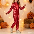 thumbnail image 3 of YunPes Girls Solid Metallic Glossy Leotard Jumpsuit Soft Stretchy Shiny Long Sleeve Onesies Halloween Dress-Up Party Performance Wear, 3 of 8