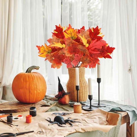 HOARBOEG 2Pcs Artificial Red Maple Leaves Branches, 15.35in Realistic Plastic Fake Plastic Plants for Indoor Outdoor Garden, Fall Home Decor, Landscaping, Wedding, Table Centerpiece