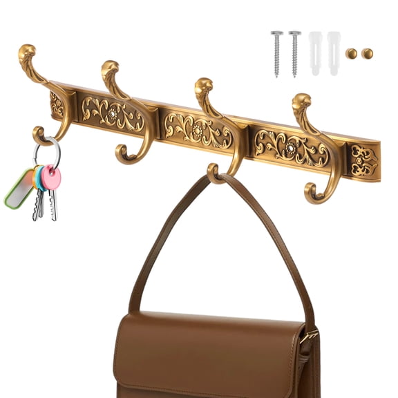 Wall Mounted Coat Rack Aluminum Alloy Vintage Row Hook Decorative Towel Hanging Holder with 4 Hook for Bathroom Bedroom