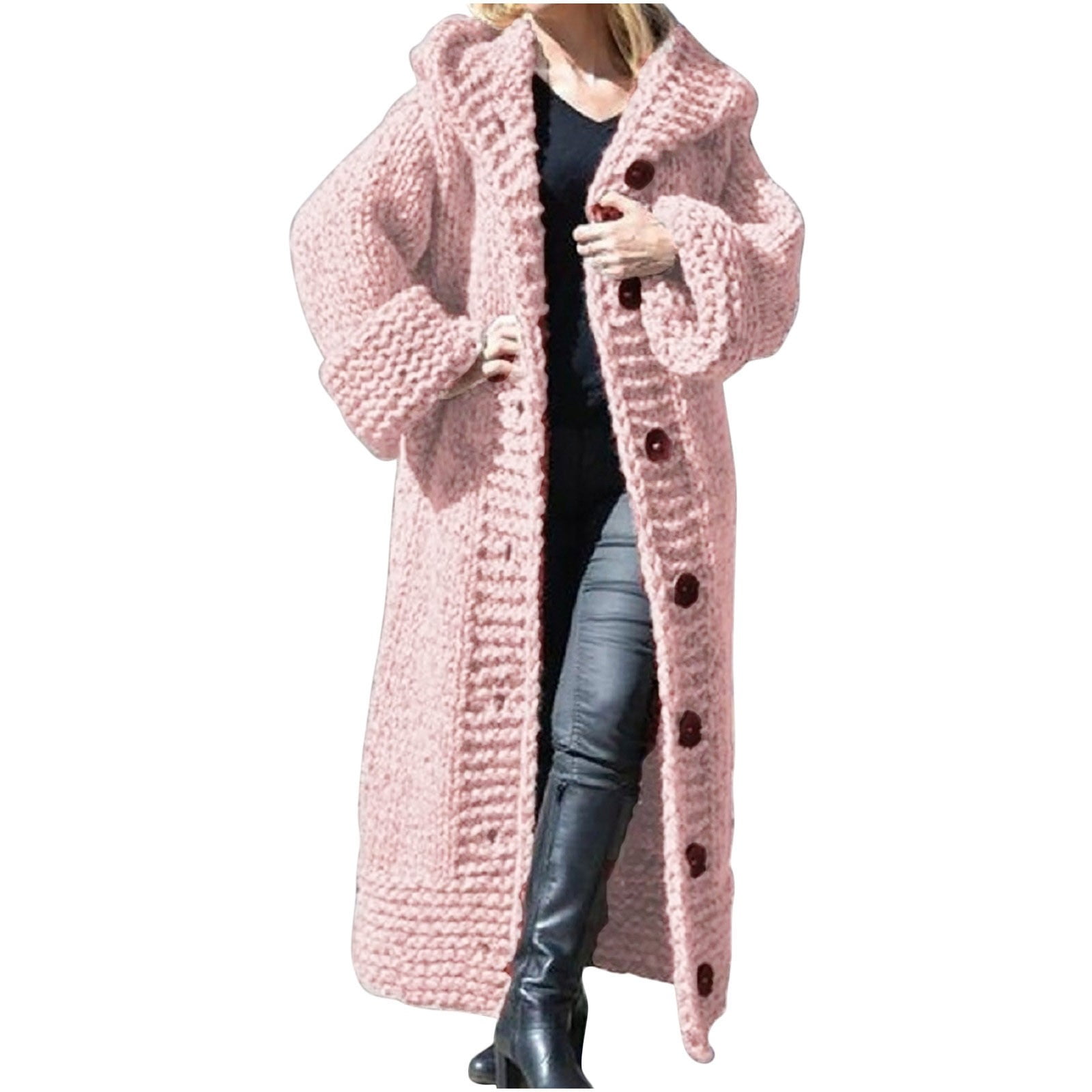 Womens Knit Long Sleeve Open Front Cardigan Coat Solid Hooded