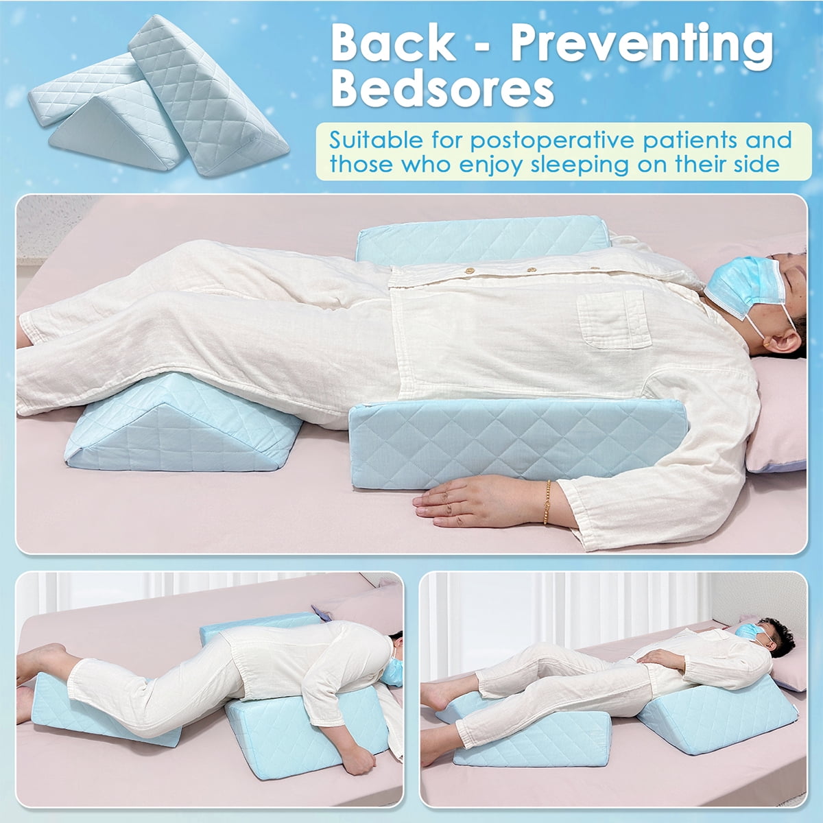 Wedge Pillow Body Position Wedges Back Positioning Elevation Pillow Case Pregnancy Bedroom Eevated Body Alignment Ankle Support Pillow Leg Bolster (3-in-1 Cooling)