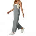 thumbnail image 5 of Womens Bib Overalls Cotton Linen Wide Leg Jumpsuits with Pockets Casual Beach Vacation Summer Rompers (L, Gray), 5 of 8