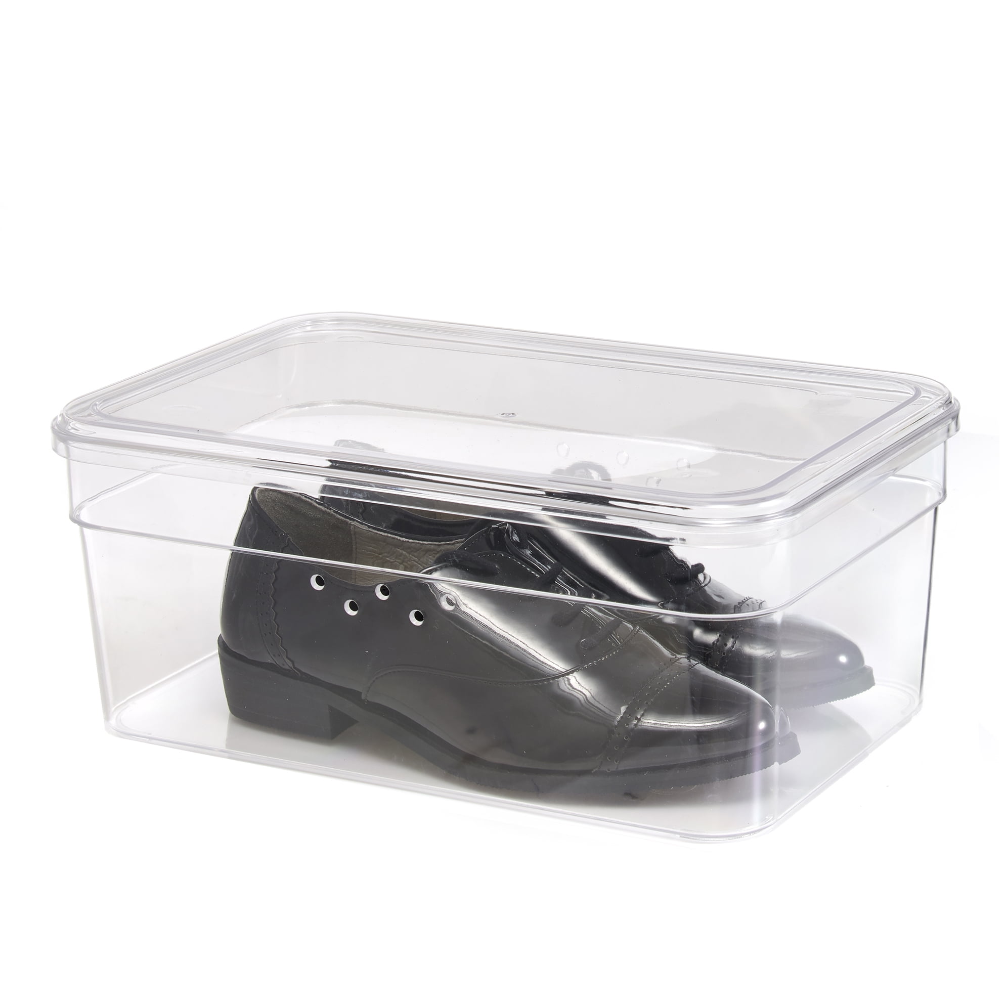 Mainstays Clear Glossy Plastic Small Closet Storage Shoe Organizer Shoe Box with Lid for Shoe Storage