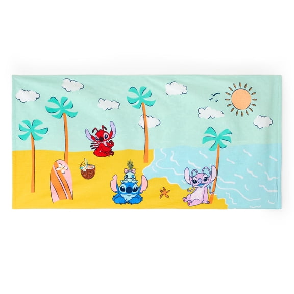 Disney Store Official Stitch Beach Towel with Leroy, Angel & Scrump Screen Art on Topside - Measures 29" x 58" - Soft & Absorbent for Pool or Beach - Bath Towels for Kids Who Love Lilo & Stitch