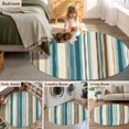 thumbnail image 6 of Turquoise Beige Large Area Rugs for Bedroom Living Room, Soft Non Slip Carpet Bedside Rug, Boho Vertical Stripes Bohemian Retro Round Floor Cover Kitchen Accent Rug 5' for Dining Room/Office, 6 of 9