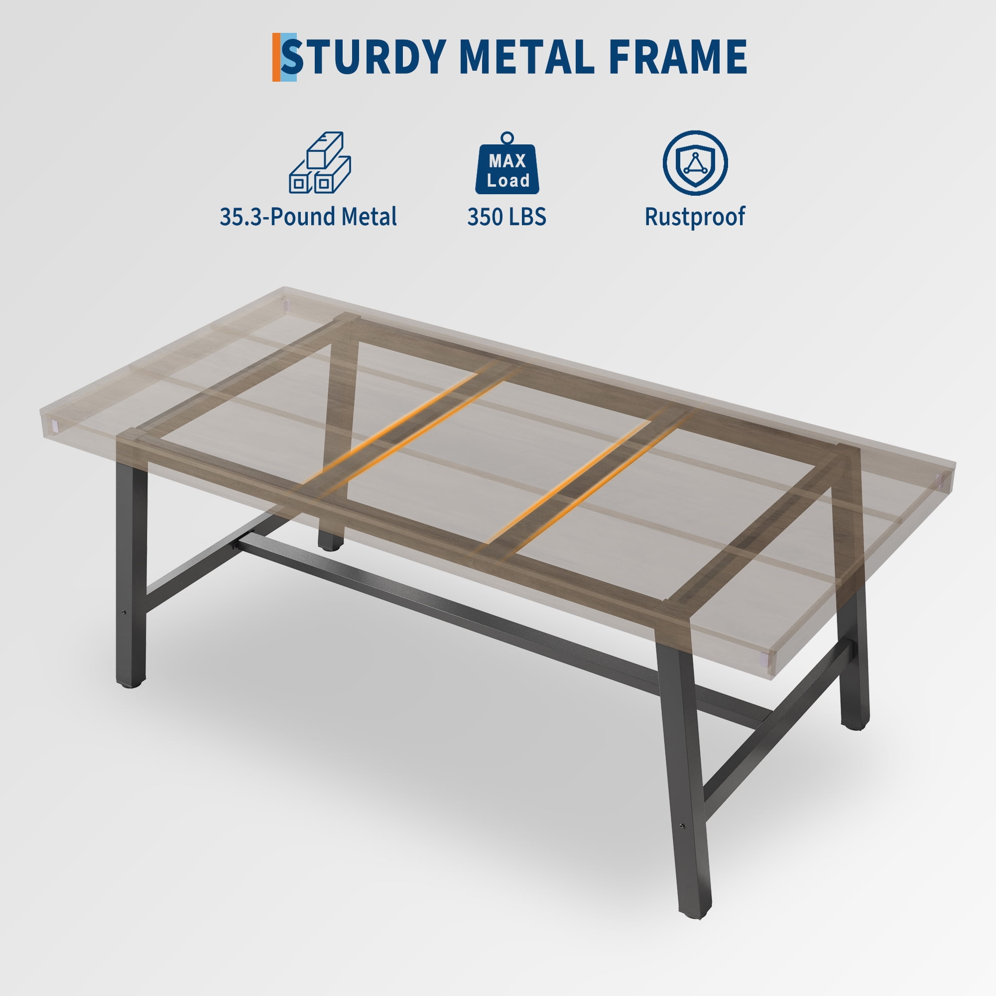 Industrial Dining Table for 6-8 People, 70.87" Long Wooden Kitchen Table with Sturdy Metal Frame & Black Finish, Seats 6 Rectangular Counter for Dinner, Kitchen, Dining Room