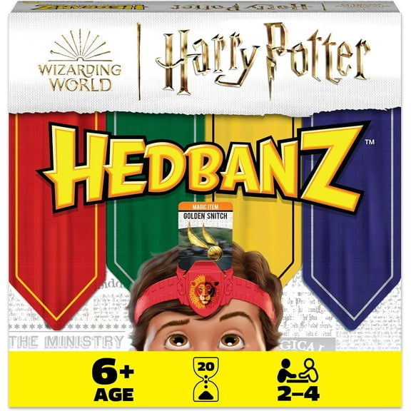Hedbanz, Harry Potter Wizarding World 2022 Edition with New Cards Family Board Game Gift Toy Merchandise Books Movies Card Game House Headbands, for Adults & Kids Ages 6 and up