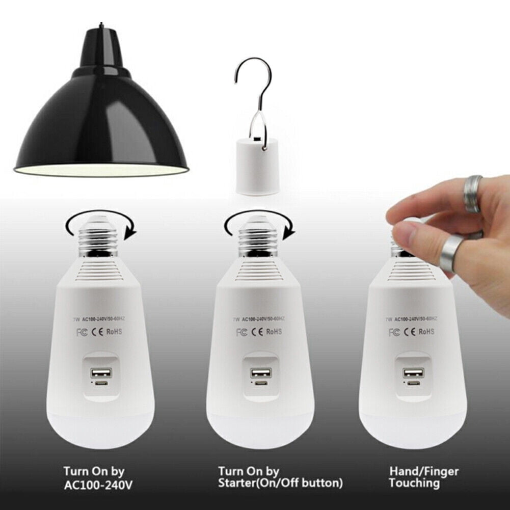 Emergency LED Light Rechargeable Tent Lamp Hiking Backpacking Night E27 Bulb Portable Cordless Hanging Lantern Lighting