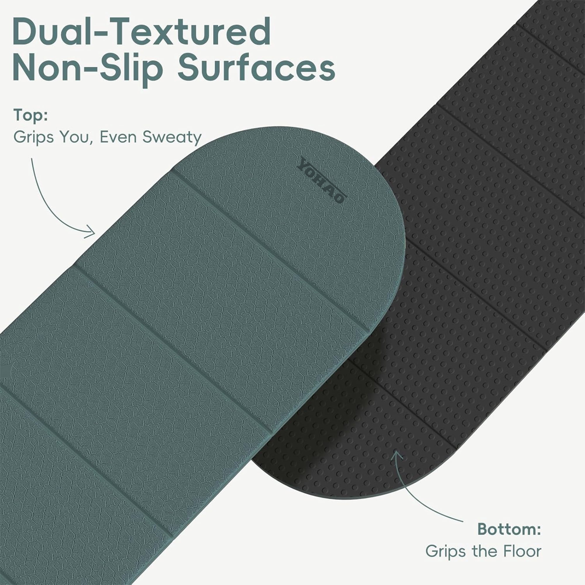 YOHAO Yoga Mat Thick,10mm Foldable Exercise Mats For Home and Travel,Rounded Folds,Quick Unfold Or Storage,Flat Lay No Curl Design(Green+Black)