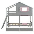 thumbnail image 6 of Euroco Wood Twin over Twin Bunk Bed, House Bed with Roof and Window, 2 Drawers and Cabinets for Kids Teens Bedroom, Gray, 6 of 13