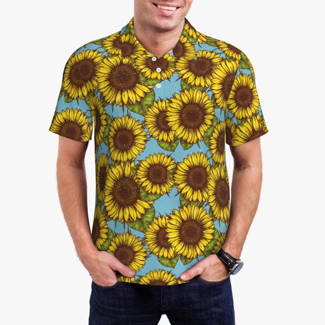 Fotbe Sunflowers Camiseta Polo de Golf para Hombre con Estampado – Camisa Deportiva Transpirable con Cuello Abotonado-XX-Large