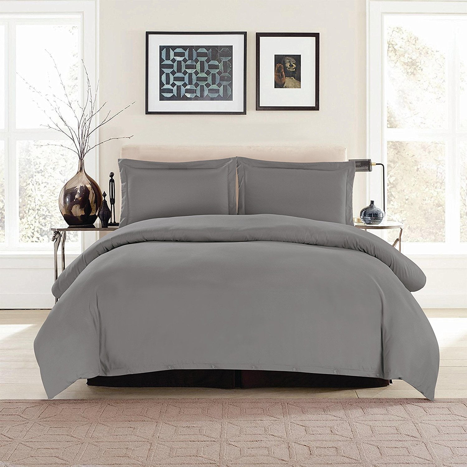 3 Piece Duvet Cover Set, Queen Comforter Cover, Dark Gray Duvet Cover