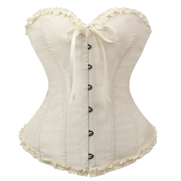 FASHOFT Beige Renaissance Corset Top For Women Solid Color Strapless Boned Slim Fit Tummy Control Bustier Waist Cinching Body Shaping Everyday Top Bustier Top L
