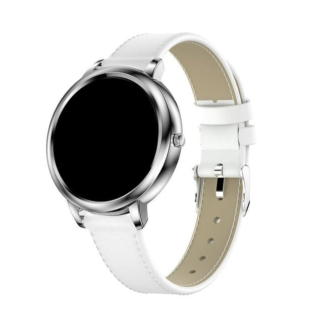 Reloj inteligente para mujer, rastreador de ejercicios, pulsera Bluetooth, banda deportiva inteligen Abanopi Correa de piel plateada